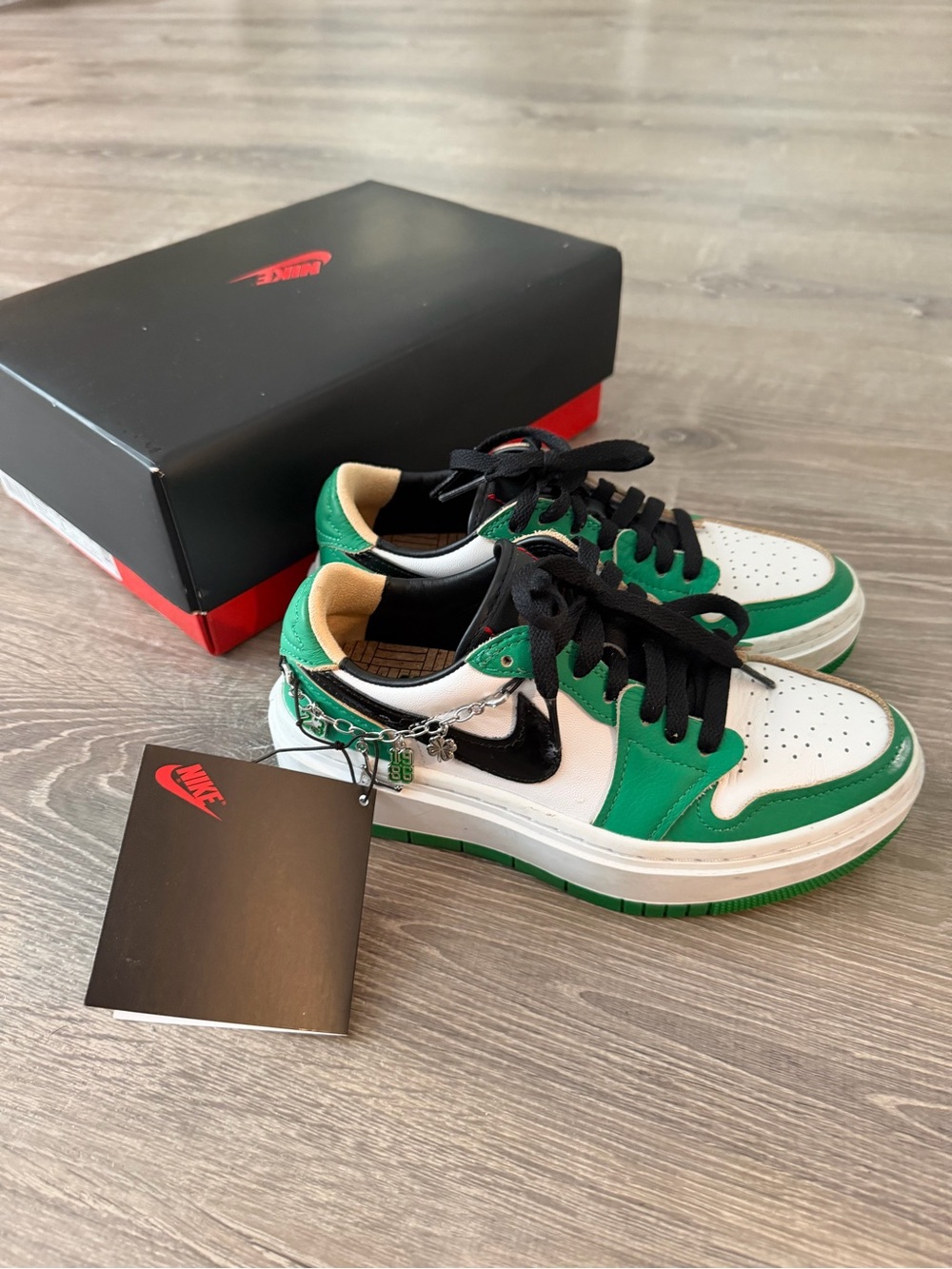 Nike Green White Black Low-Top Sneakers with Charm Detail